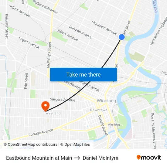 Eastbound Mountain at Main to Daniel McIntyre map