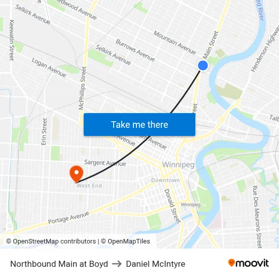 Northbound Main at Boyd to Daniel McIntyre map