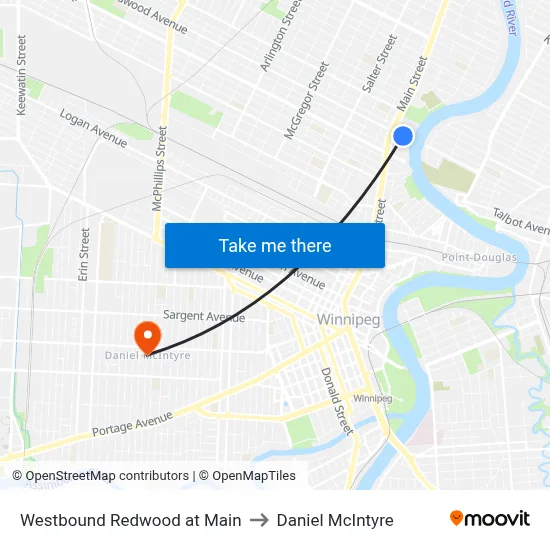 Westbound Redwood at Main to Daniel McIntyre map