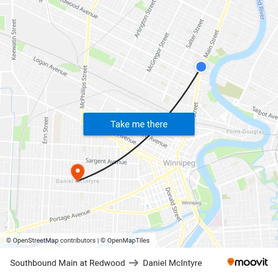 Southbound Main at Redwood to Daniel McIntyre map