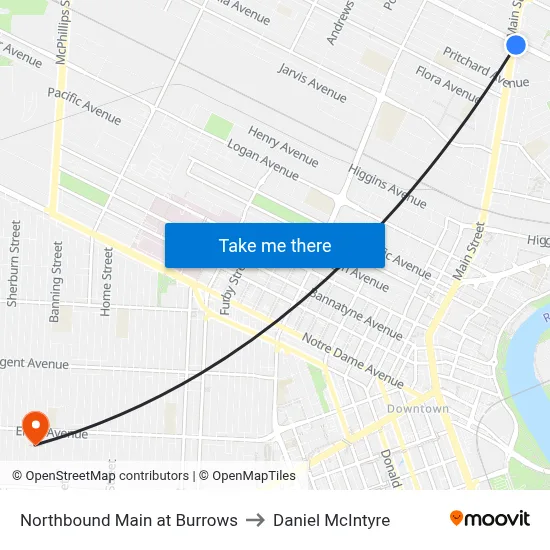 Northbound Main at Burrows to Daniel McIntyre map