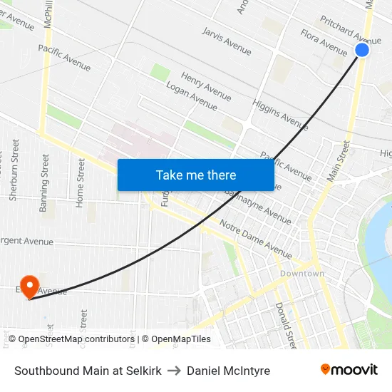 Southbound Main at Selkirk to Daniel McIntyre map