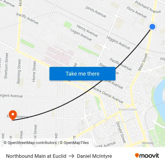 Northbound Main at Euclid to Daniel McIntyre map