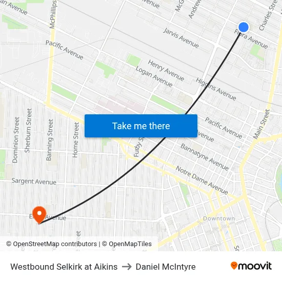 Westbound Selkirk at Aikins to Daniel McIntyre map