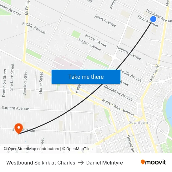 Westbound Selkirk at Charles to Daniel McIntyre map