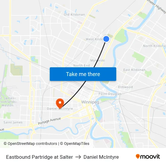 Eastbound Partridge at Salter to Daniel McIntyre map