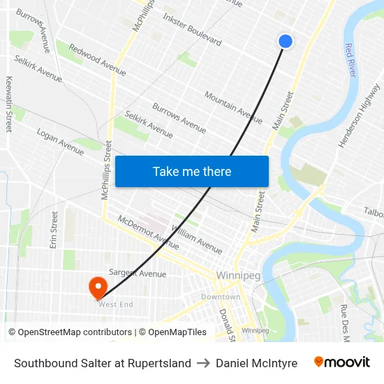 Southbound Salter at Rupertsland to Daniel McIntyre map