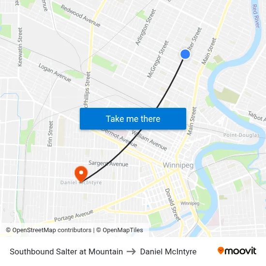 Southbound Salter at Mountain to Daniel McIntyre map