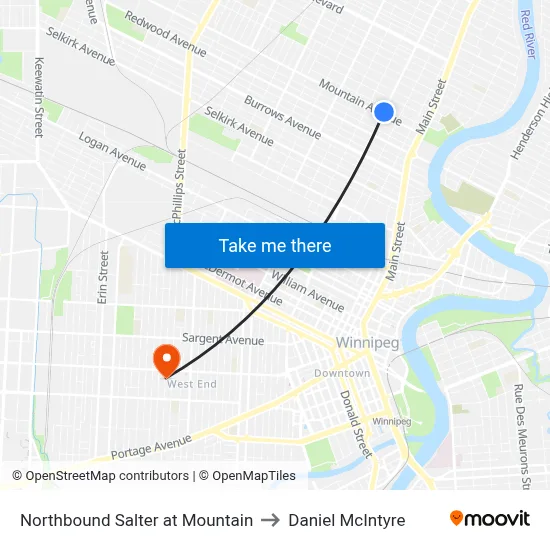 Northbound Salter at Mountain to Daniel McIntyre map
