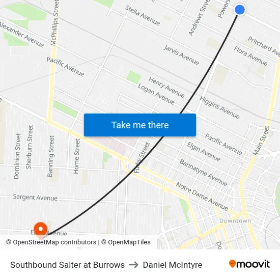 Southbound Salter at Burrows to Daniel McIntyre map