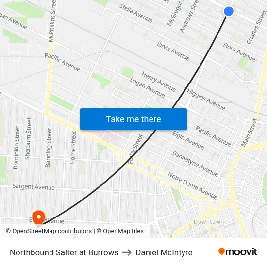 Northbound Salter at Burrows to Daniel McIntyre map