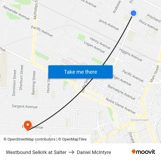 Westbound Selkirk at Salter to Daniel McIntyre map