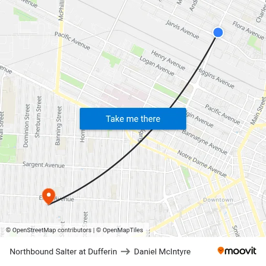 Northbound Salter at Dufferin to Daniel McIntyre map