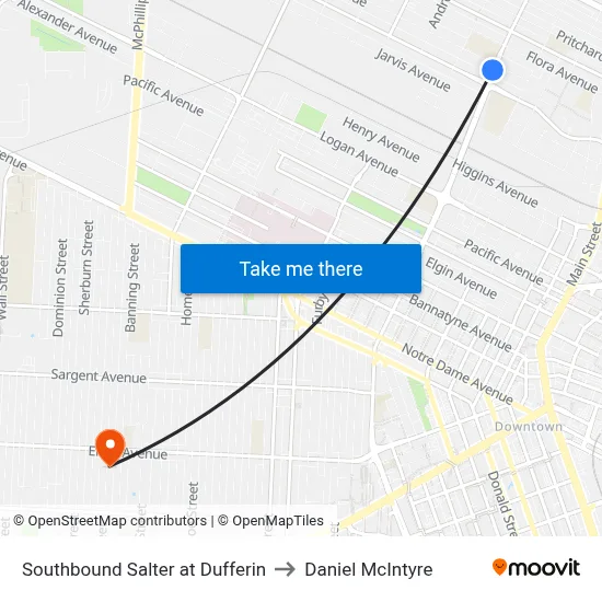 Southbound Salter at Dufferin to Daniel McIntyre map