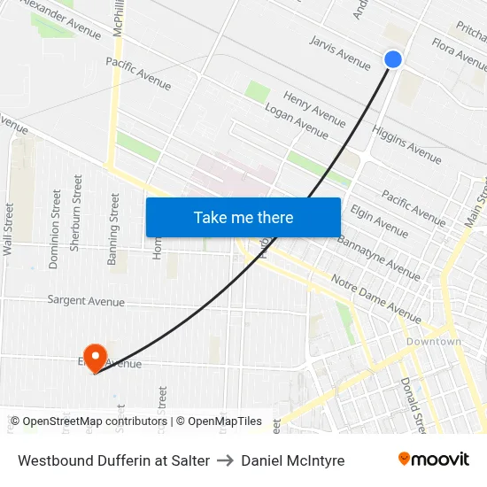 Westbound Dufferin at Salter to Daniel McIntyre map