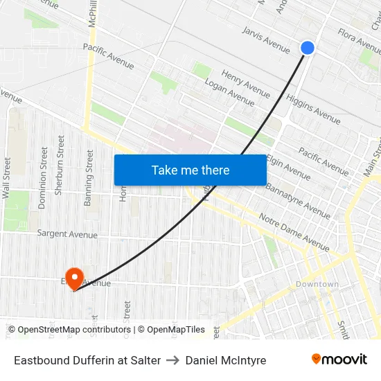 Eastbound Dufferin at Salter to Daniel McIntyre map