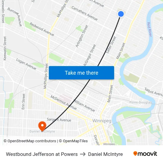 Westbound Jefferson at Powers to Daniel McIntyre map