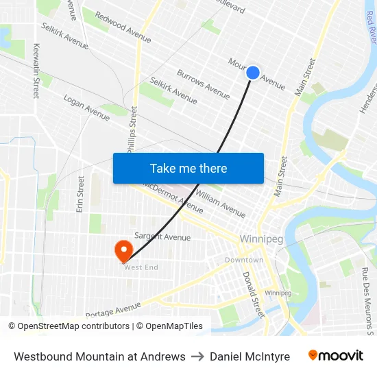 Westbound Mountain at Andrews to Daniel McIntyre map