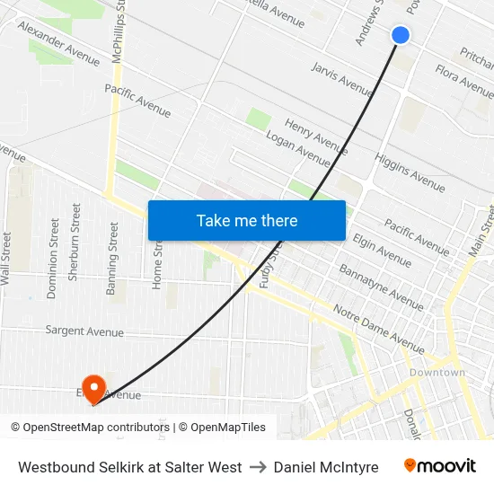 Westbound Selkirk at Salter West to Daniel McIntyre map