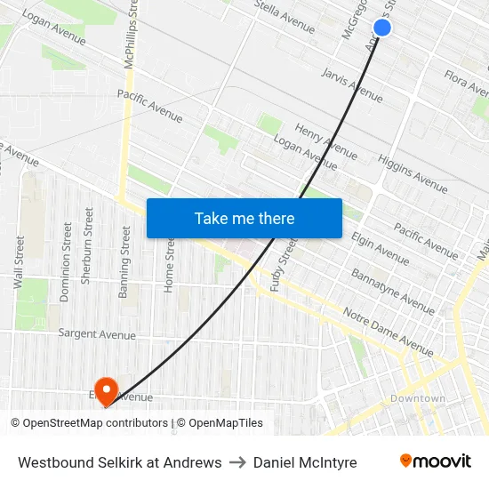 Westbound Selkirk at Andrews to Daniel McIntyre map