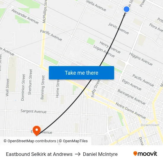 Eastbound Selkirk at Andrews to Daniel McIntyre map