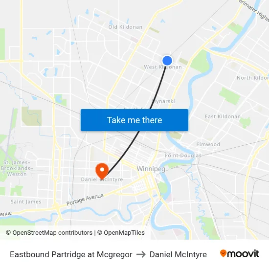 Eastbound Partridge at Mcgregor to Daniel McIntyre map