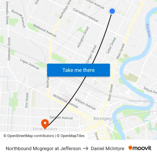 Northbound Mcgregor at Jefferson to Daniel McIntyre map