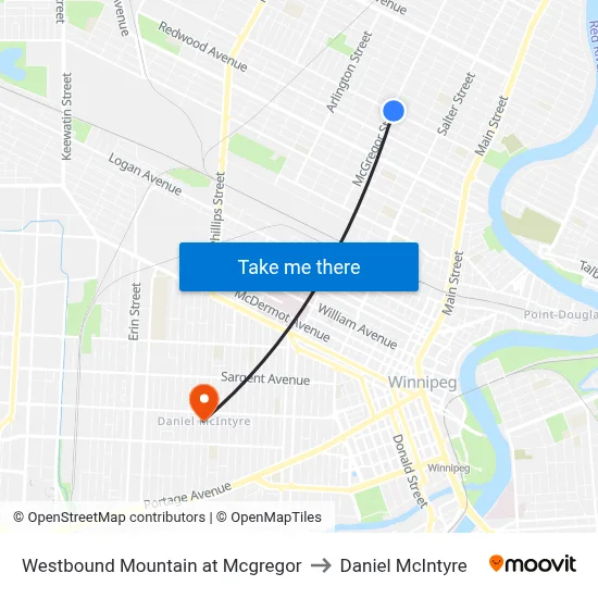 Westbound Mountain at Mcgregor to Daniel McIntyre map