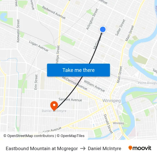Eastbound Mountain at Mcgregor to Daniel McIntyre map
