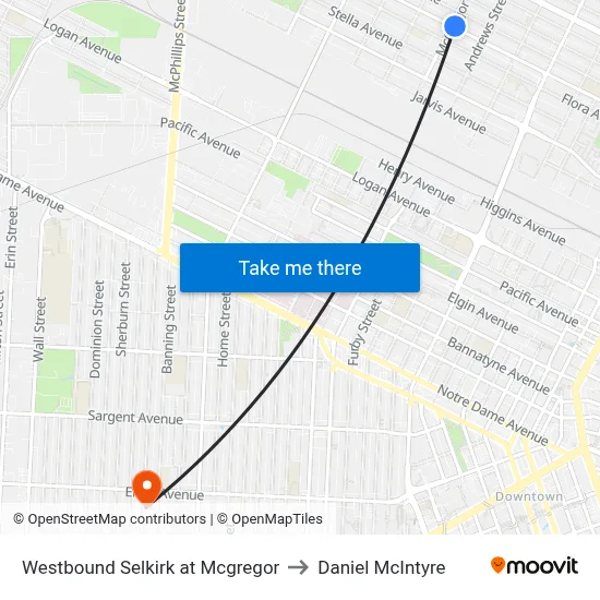 Westbound Selkirk at Mcgregor to Daniel McIntyre map