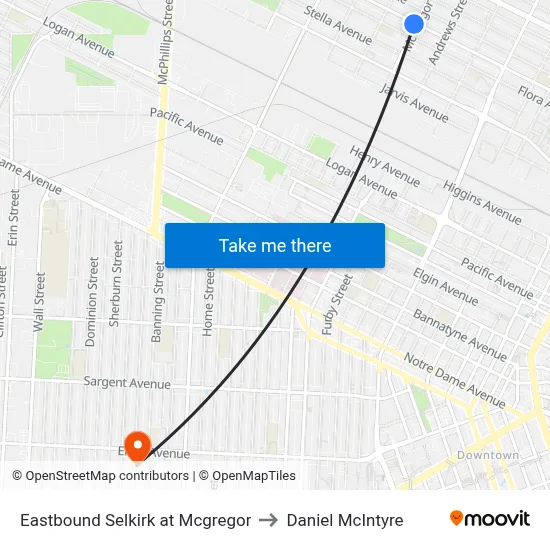 Eastbound Selkirk at Mcgregor to Daniel McIntyre map