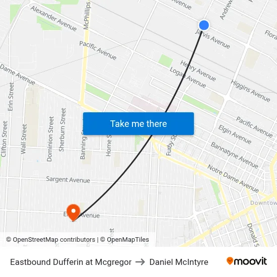 Eastbound Dufferin at Mcgregor to Daniel McIntyre map