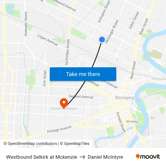 Westbound Selkirk at Mckenzie to Daniel McIntyre map