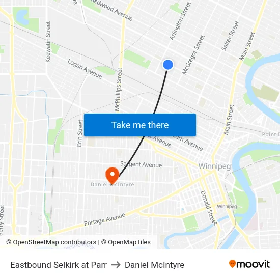 Eastbound Selkirk at Parr to Daniel McIntyre map