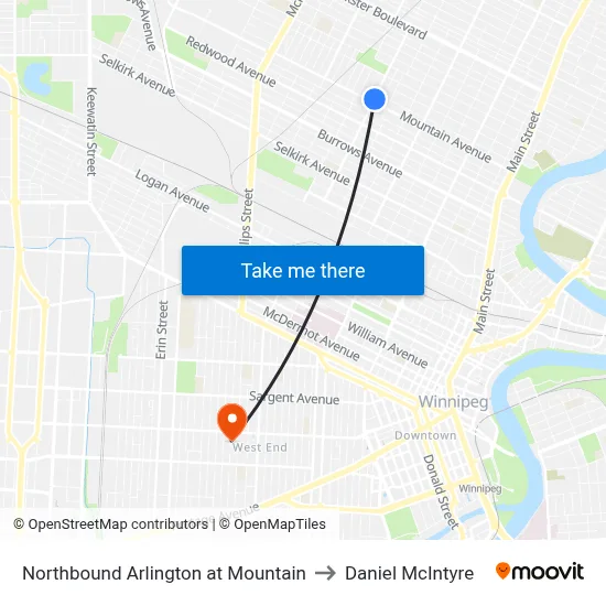 Northbound Arlington at Mountain to Daniel McIntyre map
