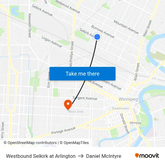 Westbound Selkirk at Arlington to Daniel McIntyre map