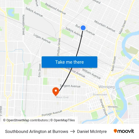 Southbound Arlington at Burrows to Daniel McIntyre map