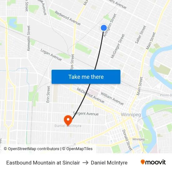 Eastbound Mountain at Sinclair to Daniel McIntyre map