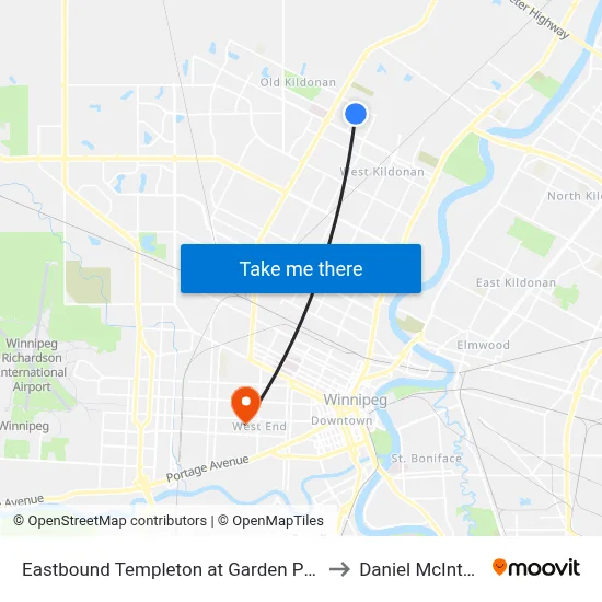Eastbound Templeton at Garden Park to Daniel McIntyre map