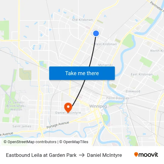 Eastbound Leila at Garden Park to Daniel McIntyre map