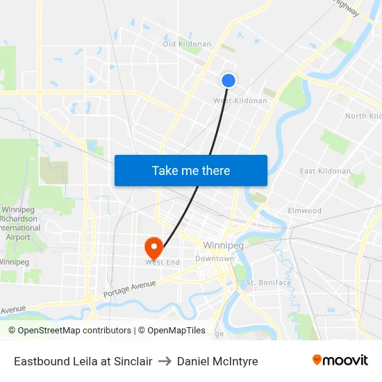 Eastbound Leila at Sinclair to Daniel McIntyre map
