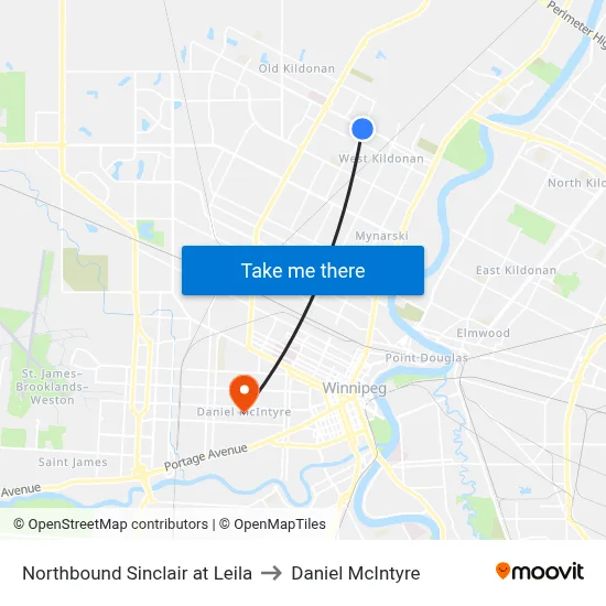 Northbound Sinclair at Leila to Daniel McIntyre map