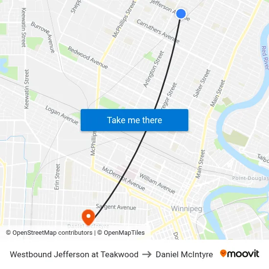 Westbound Jefferson at Teakwood to Daniel McIntyre map