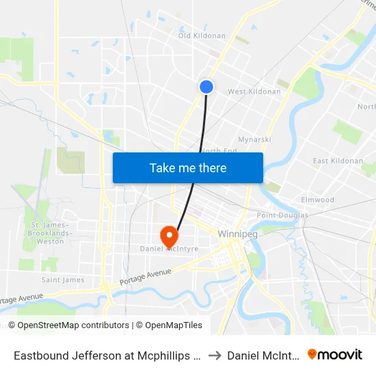 Eastbound Jefferson at Mcphillips East to Daniel McIntyre map