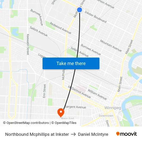 Northbound Mcphillips at Inkster to Daniel McIntyre map