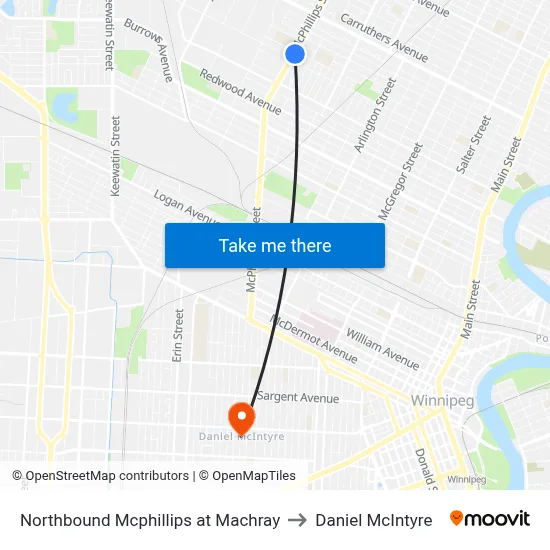 Northbound Mcphillips at Machray to Daniel McIntyre map