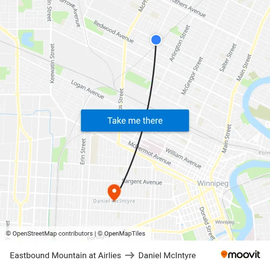 Eastbound Mountain at Airlies to Daniel McIntyre map