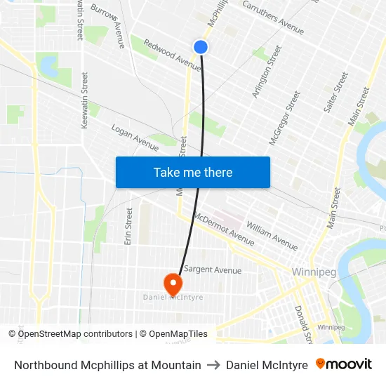 Northbound Mcphillips at Mountain to Daniel McIntyre map