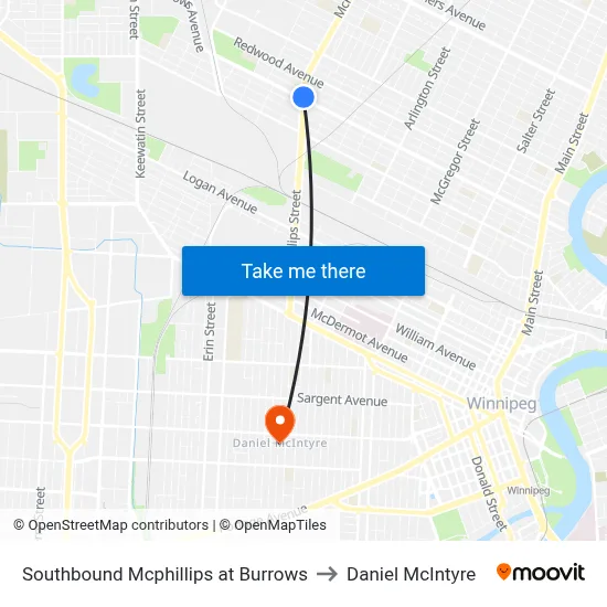 Southbound Mcphillips at Burrows to Daniel McIntyre map