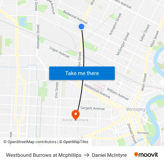 Westbound Burrows at Mcphillips to Daniel McIntyre map